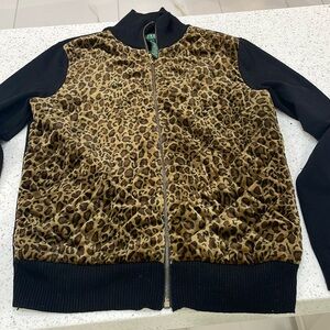 LAUREN RALPH LAUREN Sweater Cardigan Leopard Quilted Velvet Black size med